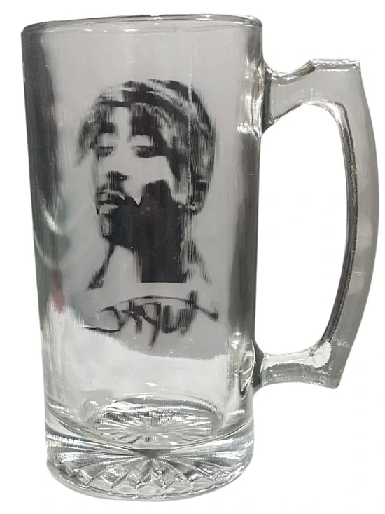 Tupac Shakur Heavy Glass Beer Stein Mug 7.25” Glass Hip Hop Collectible 2.6lb - Picture 4 of 7